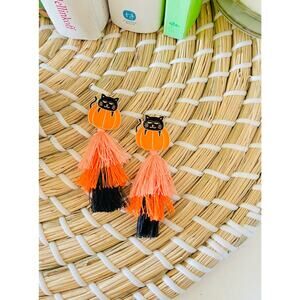 Black Cat/ Pumpkin Fringe Dangle Earrings NWOT